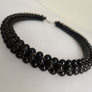 Vintage 80s Faux Onyx Woven Rope Necklace